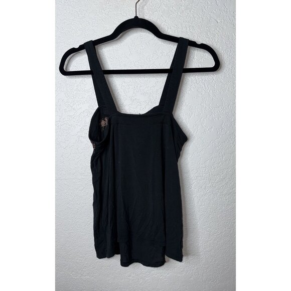 American Eagle Soft & Sexy Tank Black Floral Embroidered Small Tie Front Loose I - Picture 6 of 11